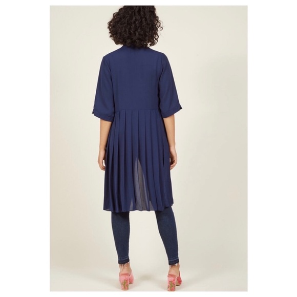 ModCloth Fervor Chiffon pleated duster jacket navy blue side slits kimono 4X - Picture 2 of 11
